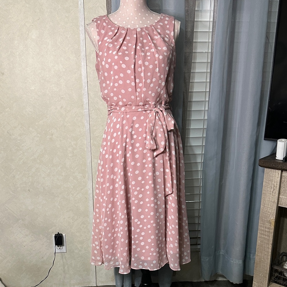 R&K Pink Polka Dot Midi Dress